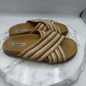 INUOVO Tan Woven Cris Cross Slip On Sandals-39/US 8.5